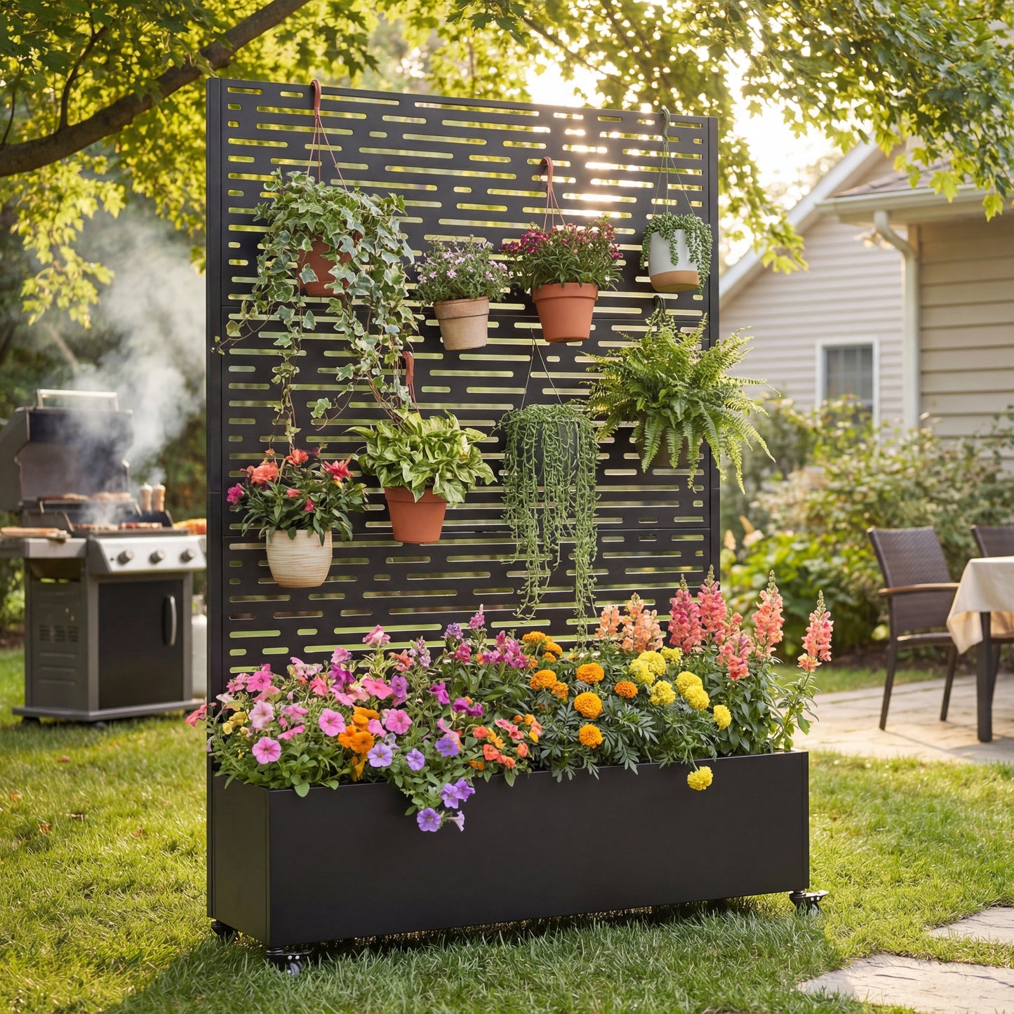 Metal Raised Garden Bed with Wheels and Trellis