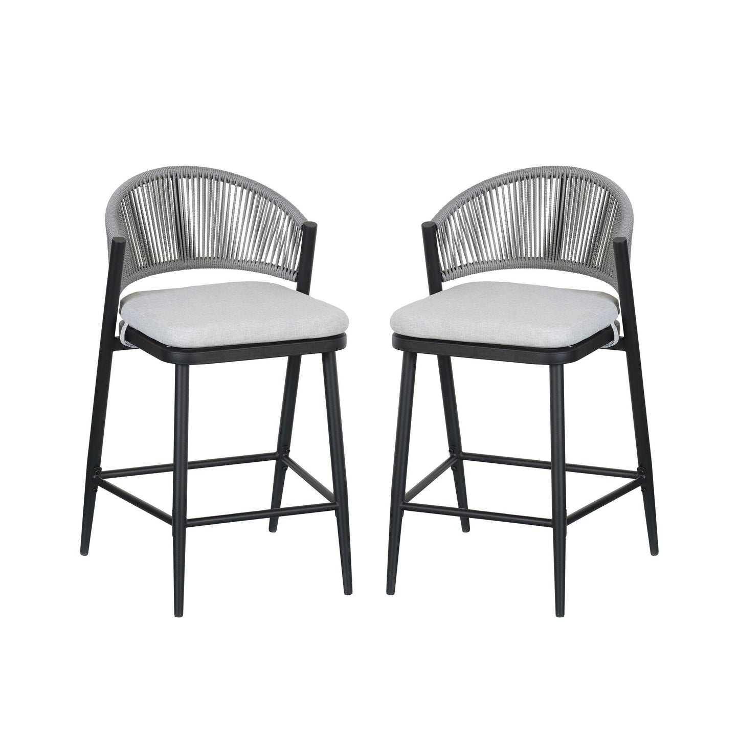 Outdoor 26" Counter Height Metal Frame Counter Stools With Scallop Shaped Backrest & Water Resistant Cushions