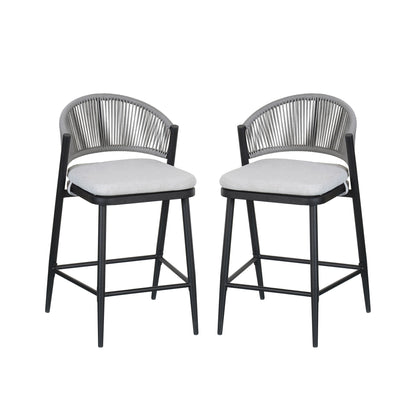 Outdoor 26" Counter Height Metal Frame Counter Stools With Scallop Shaped Backrest & Water Resistant Cushions