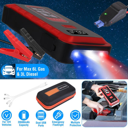 Car Jump Starter Booster 2500A Peak 25800mAh Battery Charger Power Bank with 4 Modes LED Flashlight for Up to 6.0L Gas or 3.0L Diesel Engine Car