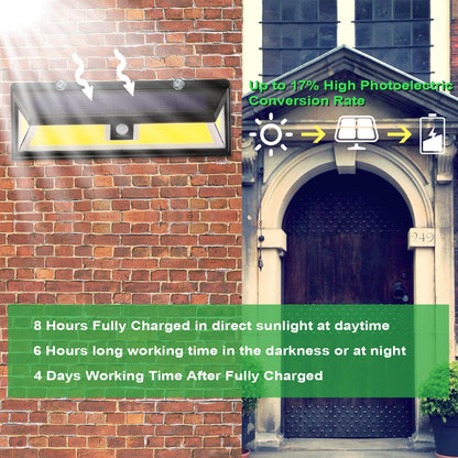 Solar Lights 180 LEDs Solar Wall Light Outdoor Motion Sensor Lamp IP65 Waterproof 120¡ Sensing 270¡Wide Lighting Angle for Garage Garden Pathway