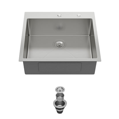 25 x 22 x 9 Inch Kitchen Sink Drop-In 16 Gauge Stainless Steel Single Bowl