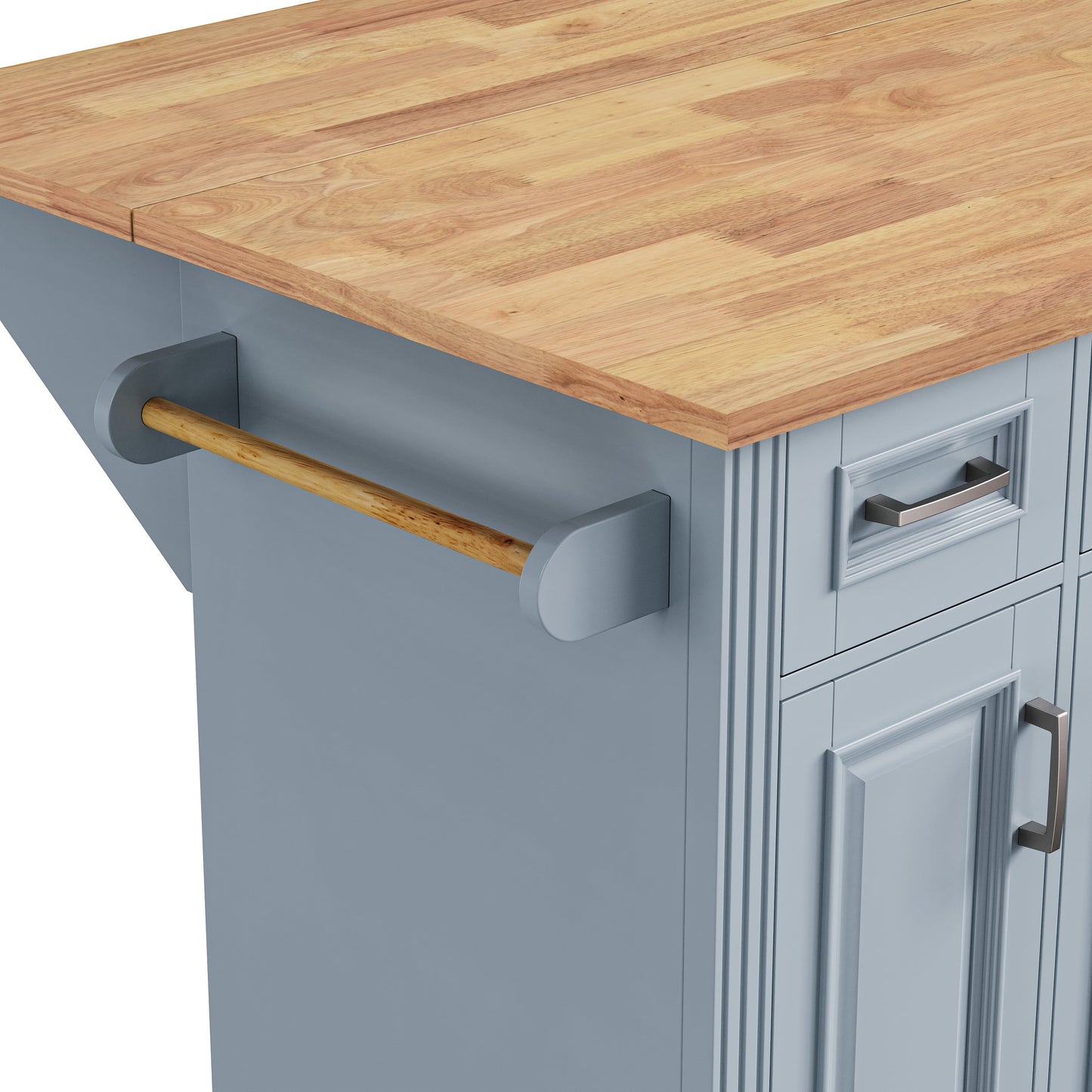 K&K 54inch Large Kitchen Island with Rubber Wood Drop Leaf