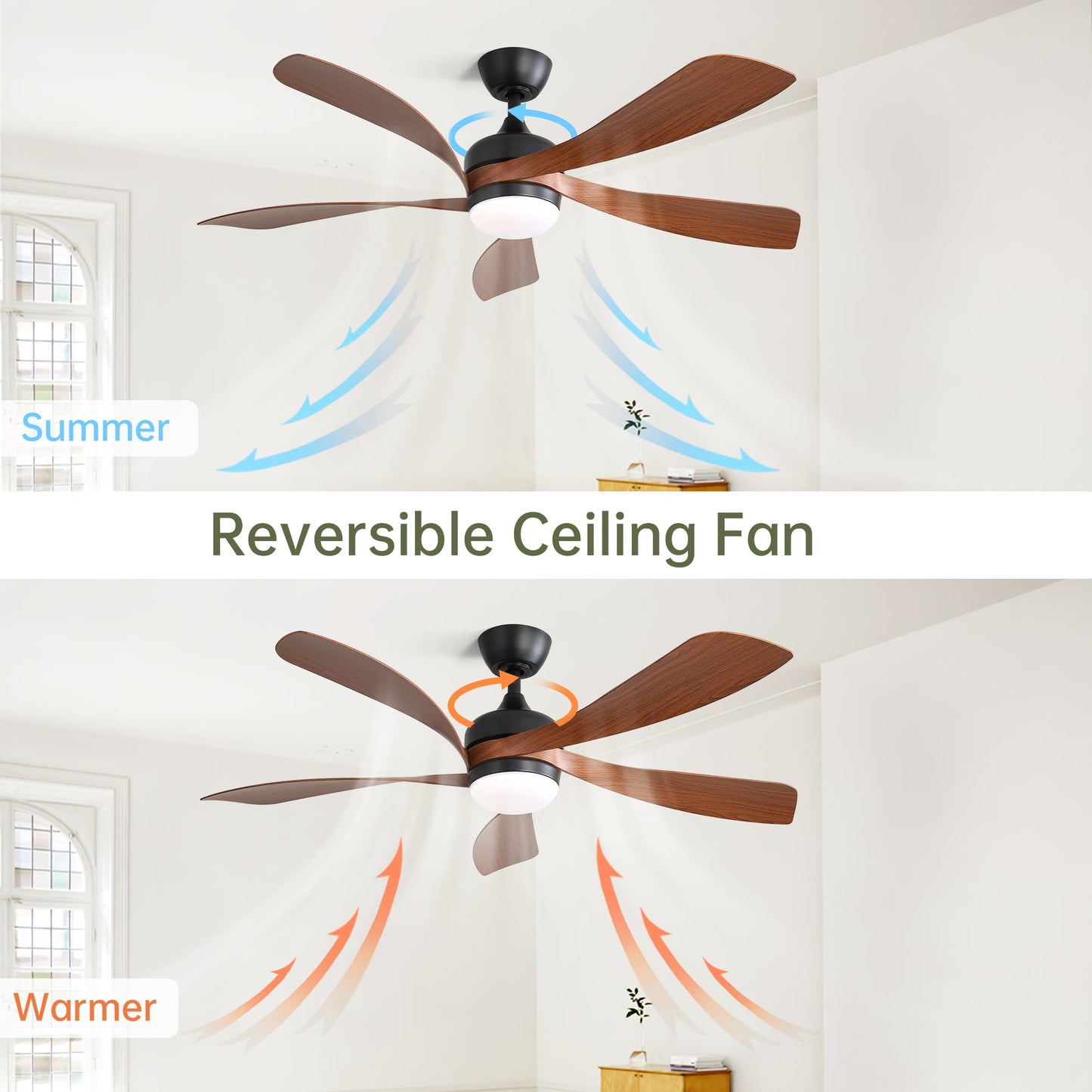 52 Inch Indoor Ceiling Fan With 3 Color Dimmable LED Light and Remote Control
