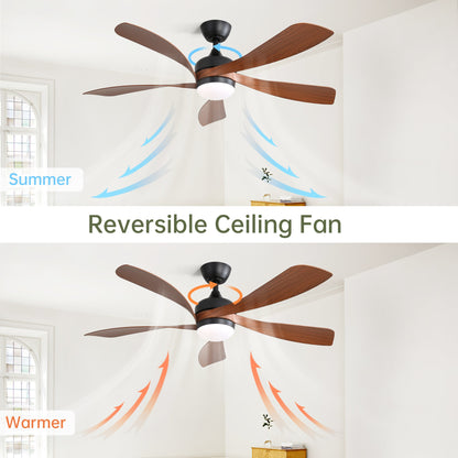 52 Inch Indoor Ceiling Fan With 3 Color Dimmable LED Light and Remote Control