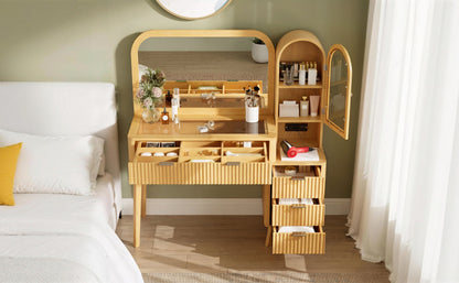 48" Fluted Makeup Vanity Desk with Large 32" Mirror