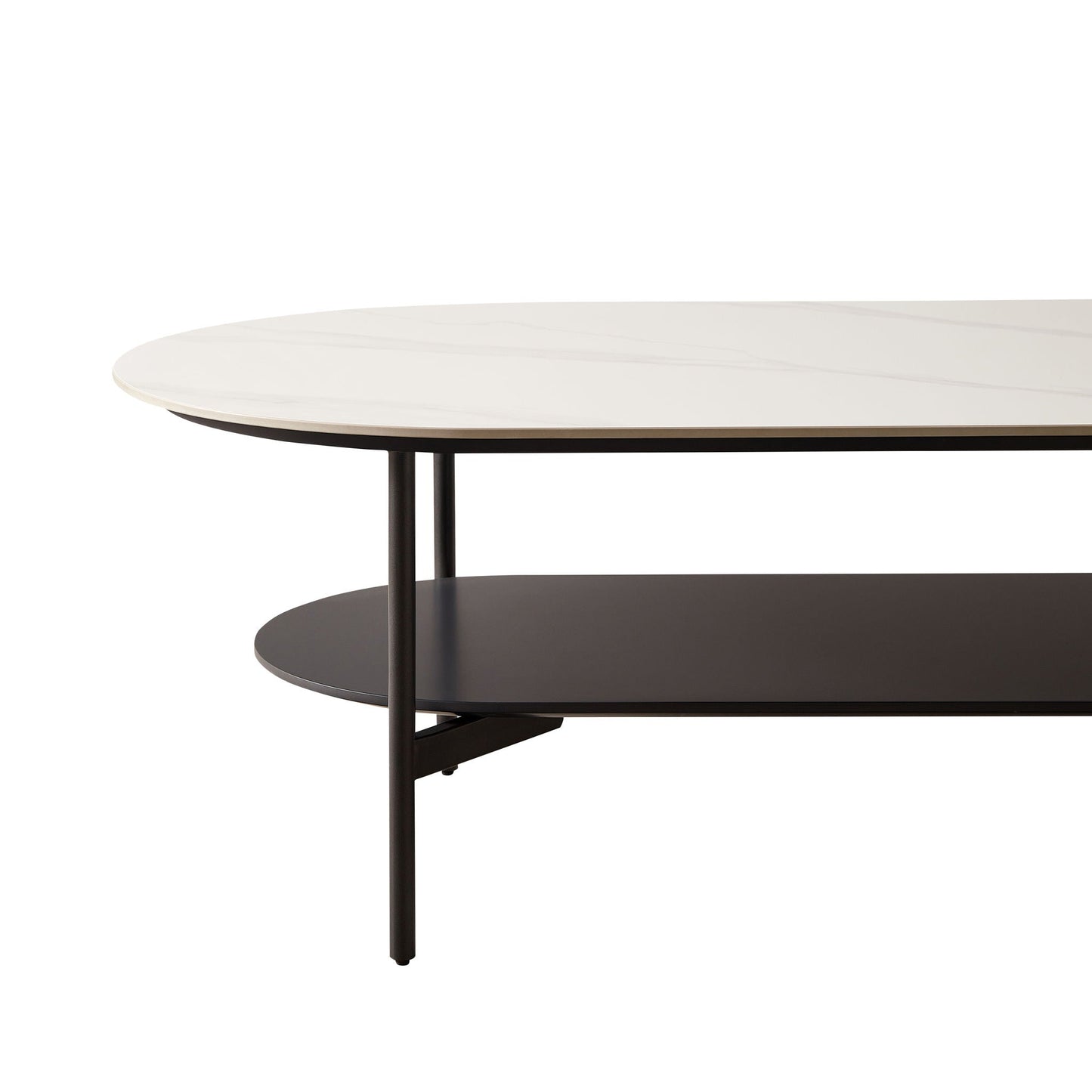 Contemporary Coffee Table Sintered Stone Surface With Ceramic Finish Double Layer Design Base Matte Shelf Modern Living Room Center Table - White / Gray