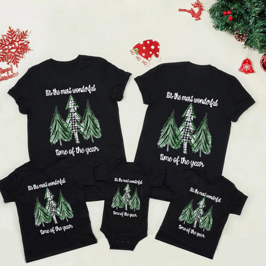 Christmas Tree Clothing Round Neck Loose Printed Mother And Daughter Parent-child T-shirt Top