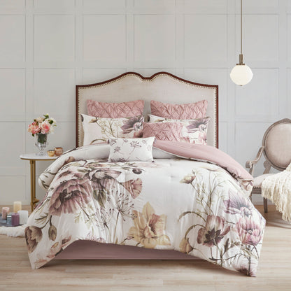 8 Piece Cotton Printed Comforter Set Blush California King