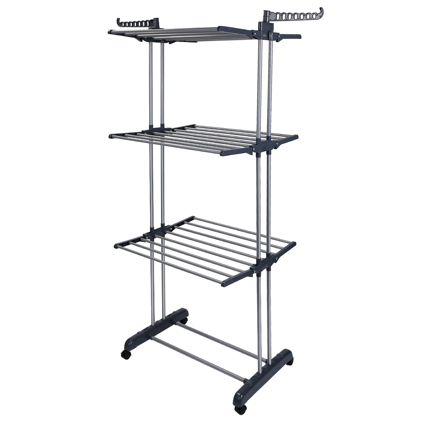 Clothes Drying Rack Rolling Collapsible Laundry Dryer Hanger Stand Rail Shelve_x000B__x000B_Wardrobe Clothing Drying Racks w/ Dual Side Wings