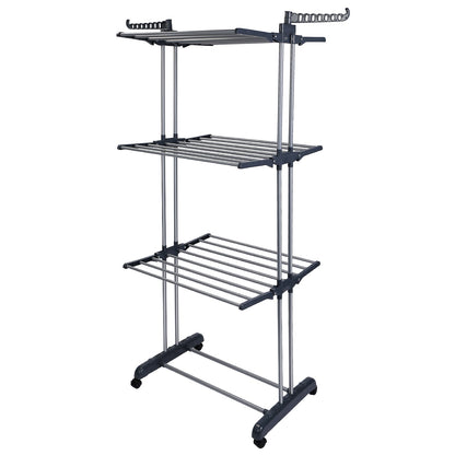 Clothes Drying Rack Rolling Collapsible Laundry Dryer Hanger Stand Rail Shelve_x000B__x000B_Wardrobe Clothing Drying Racks w/ Dual Side Wings