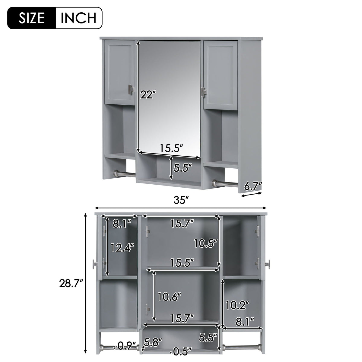 Wall Mounted Bathroom Storage Cabinet With Mirror, Medicine Cabinet With Towel Bar