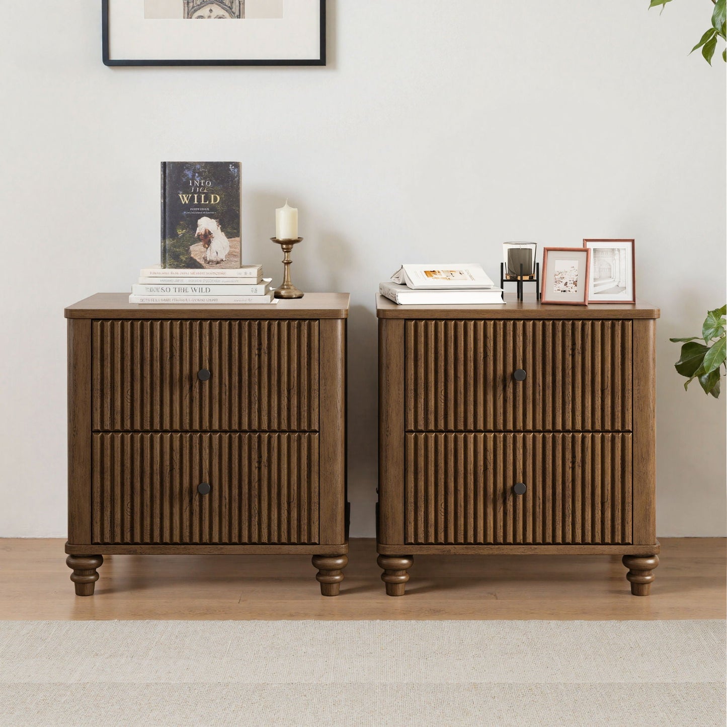 Fluted Nightstand With 3 Drawers