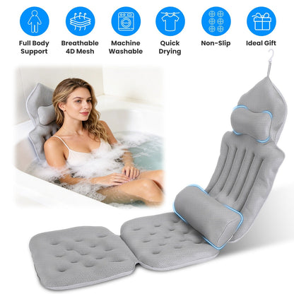 Full Body Bath Pillow with Lumbar Support & Suction Cups