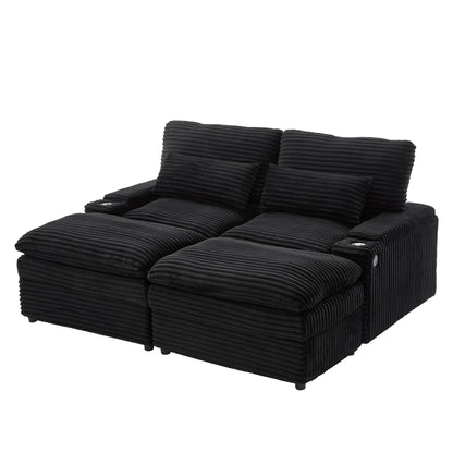 Convertible Loveseat Sofa With Storage, USB Ports, Cup Holders