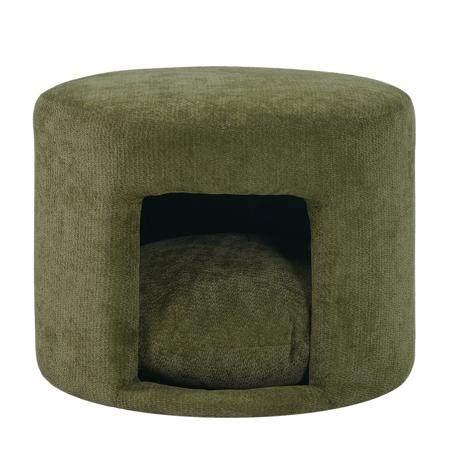 Green Pet Friendly Ottoman with Removable Pet Cushion and Hidden Pet Nook
