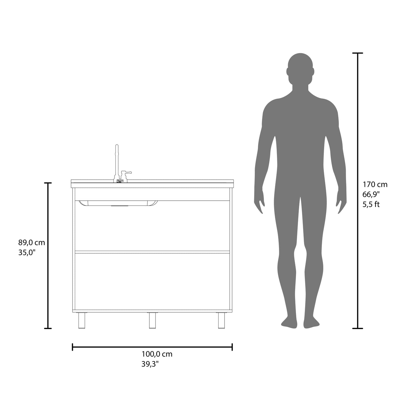Alatna Freestanding Utility Base Cabinet with Stainless Steel Countertop and Faucet