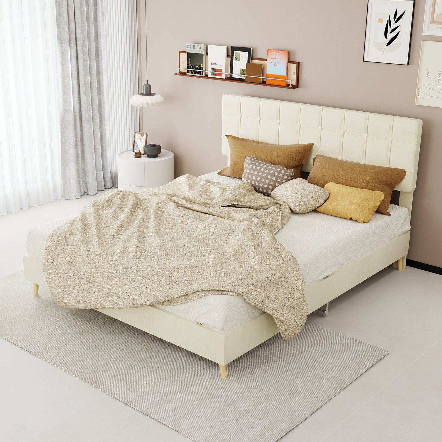 Modern Upholstered Bed Frame – Premium Holland Velvet Fabric
