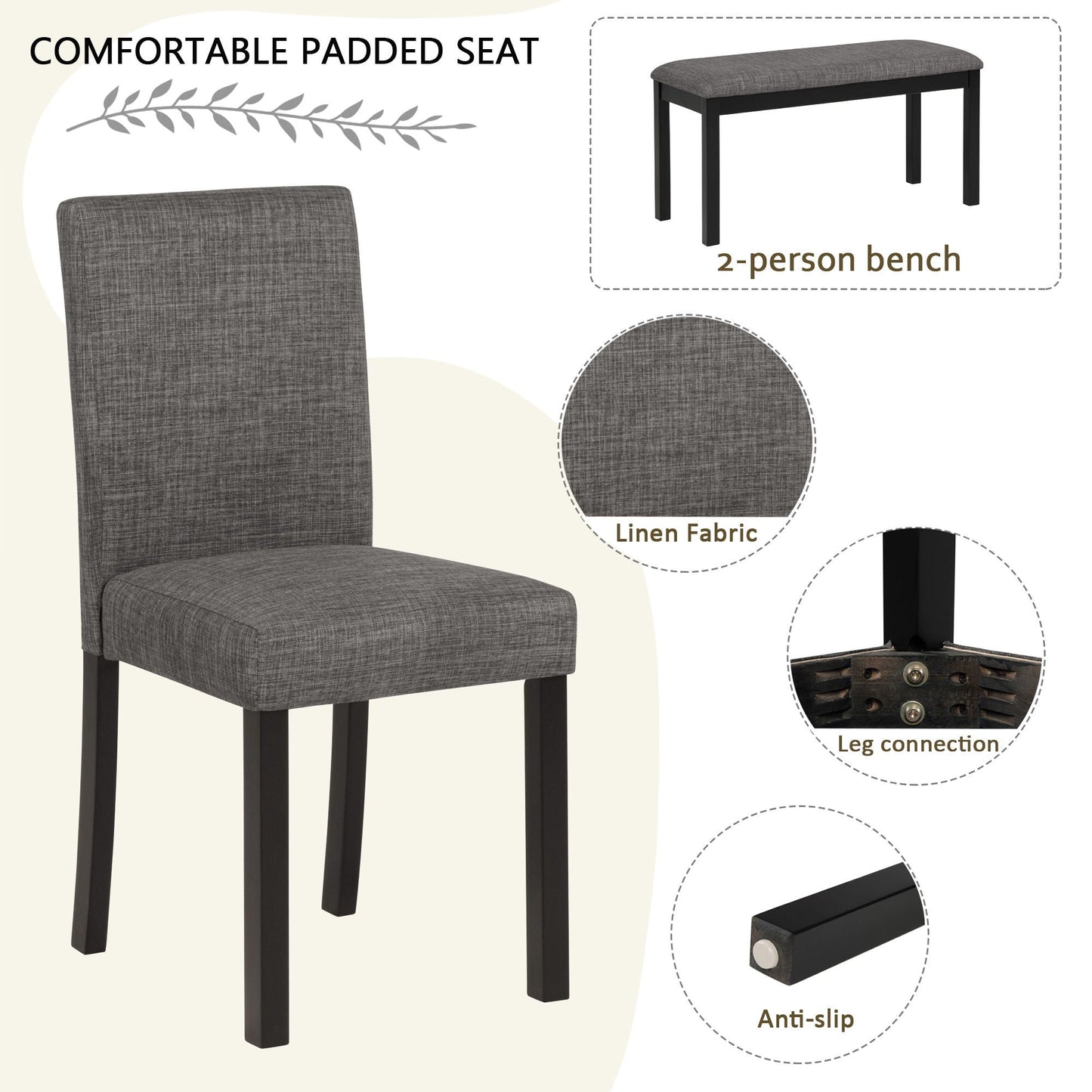 Modern Dining Table Set With Upholstered Chairs For Dining Room
