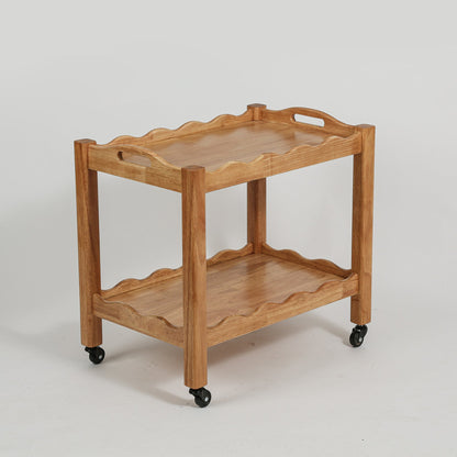 Solid Rubberwood Rolling Side Table