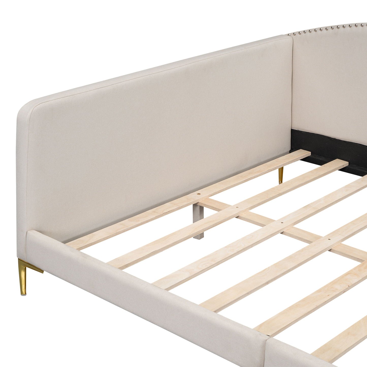 Upholstered Daybed With Headboard And Armrest, Support Legs