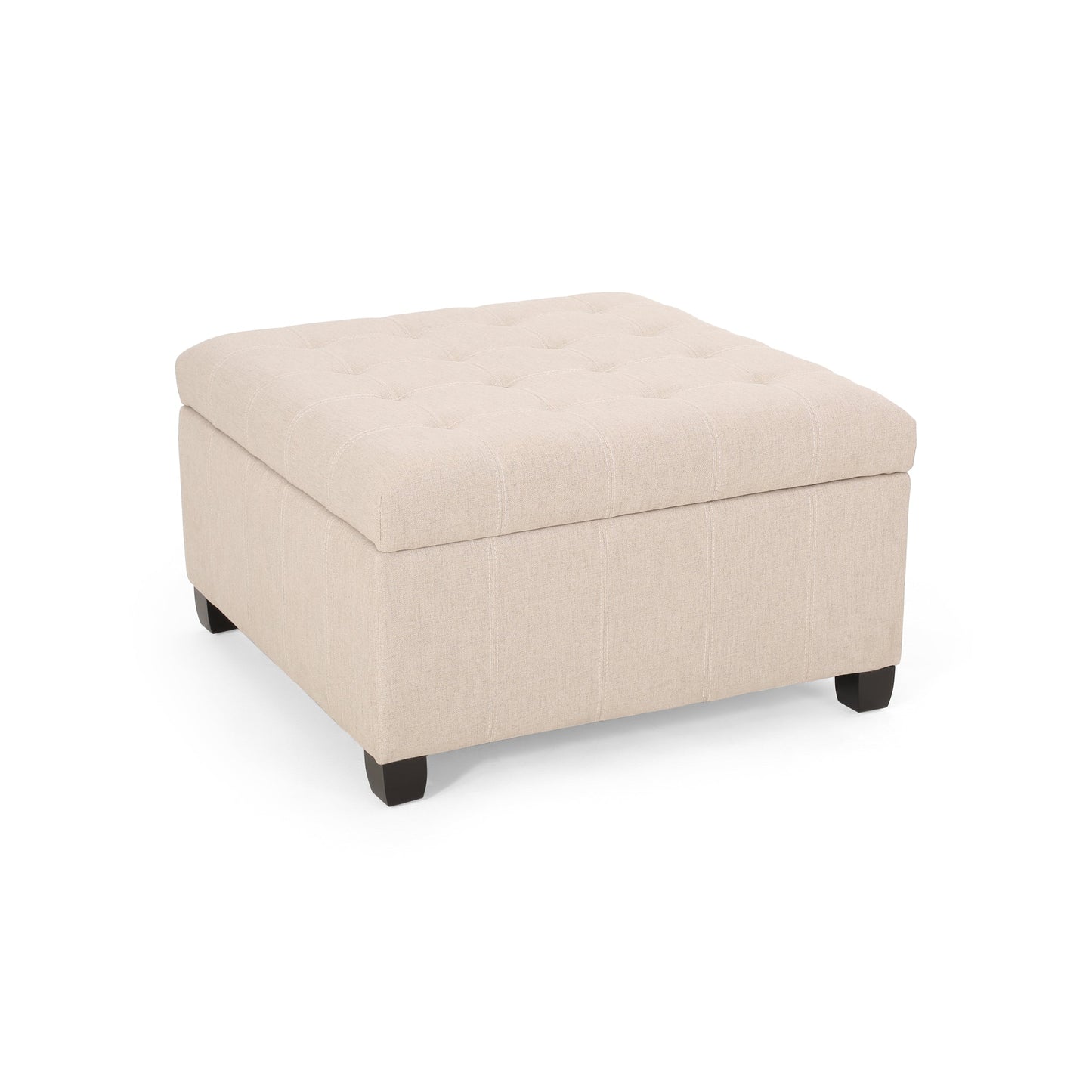 Upholstered Tufted Fabric Storage Ottoman, Wheat