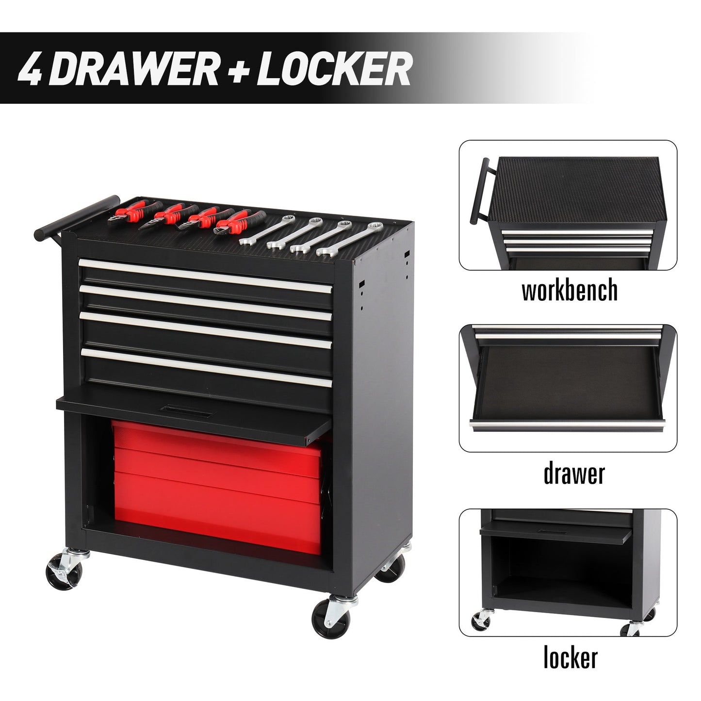 4-Drawer Rolling Tool Chest Cabinet with Wheels