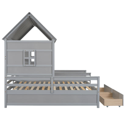 House Platform Beds With 2 Drawers, Side By Side Design