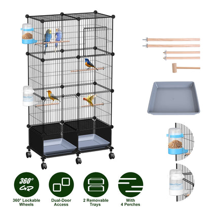 46-Inch Bird Cage with Wooden Perches and Rolling Wheels