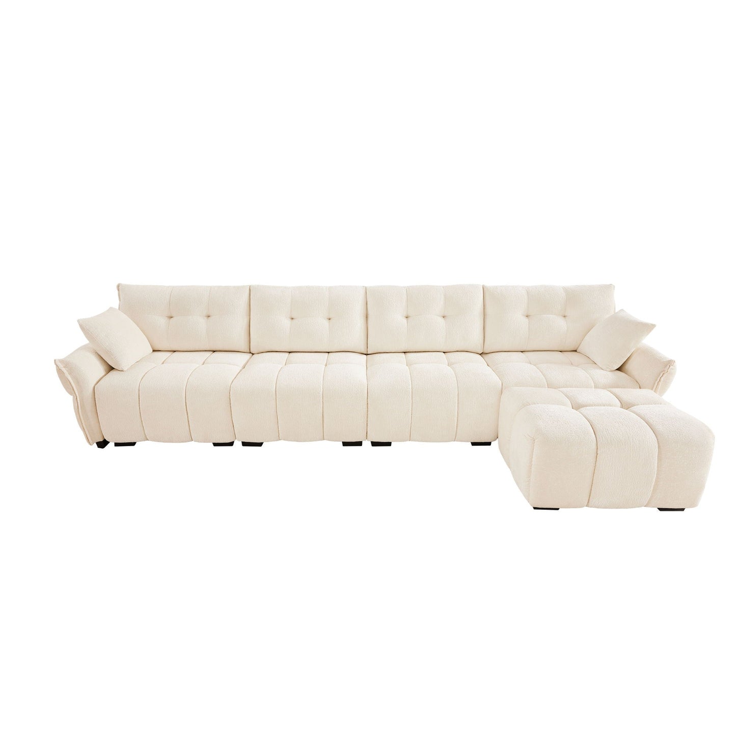 Sofa Set With Ottoman And Pillows, Textured, High Resilience Cushions