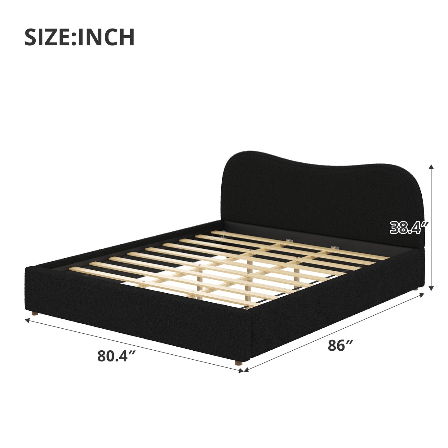 King Size Upholstered Platform Bed with Wooden Slats
