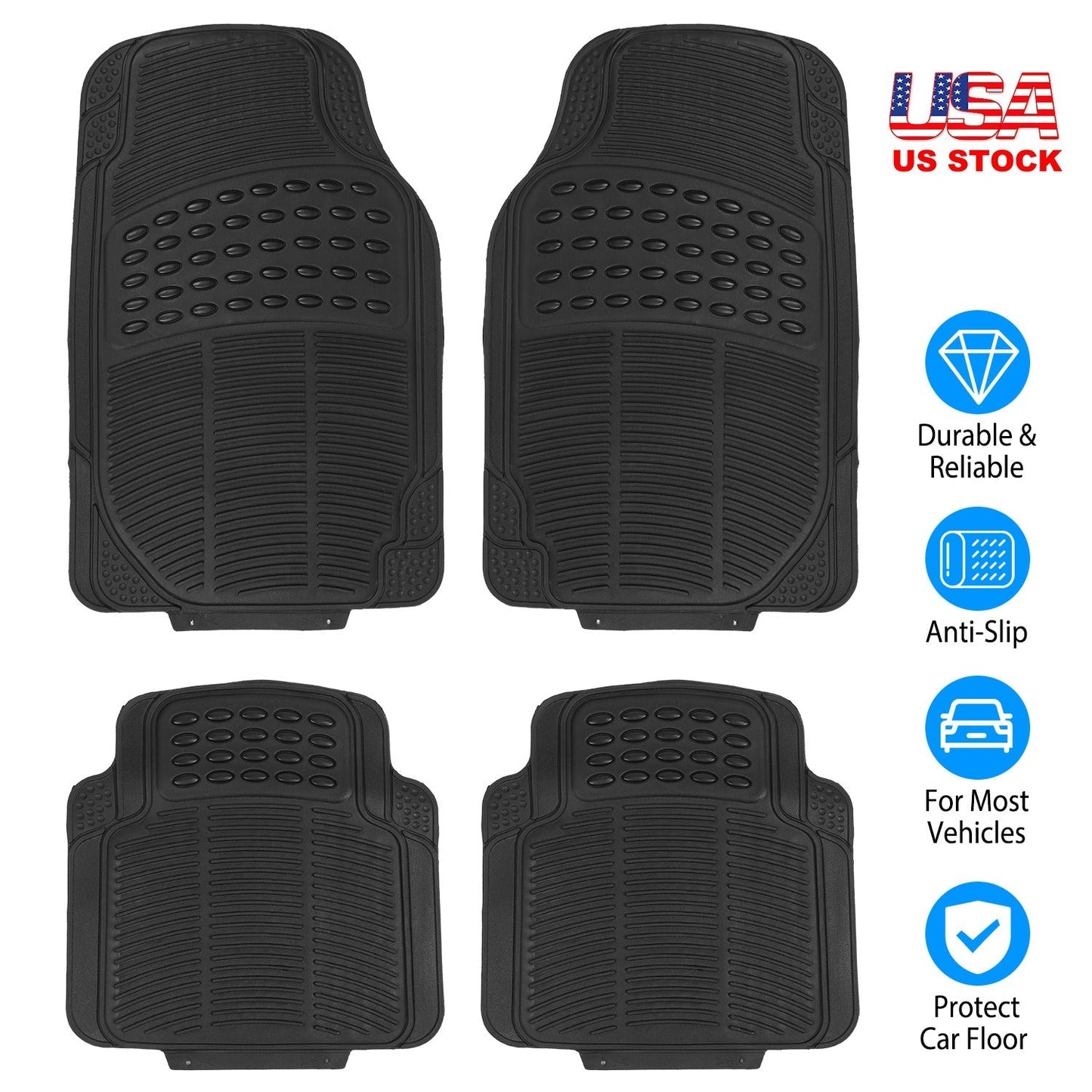 4Pcs Automotive Floor Mats Front and Rear PVC Rubber Floor Mats Heavy Duty Drive Vehicle Car Mats with Trimmable Design Fit Most Cars SUVs Trucks