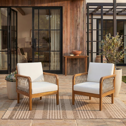 Outdoor Acacia Wood Club Chair with Handwoven Rope (Set of 2)