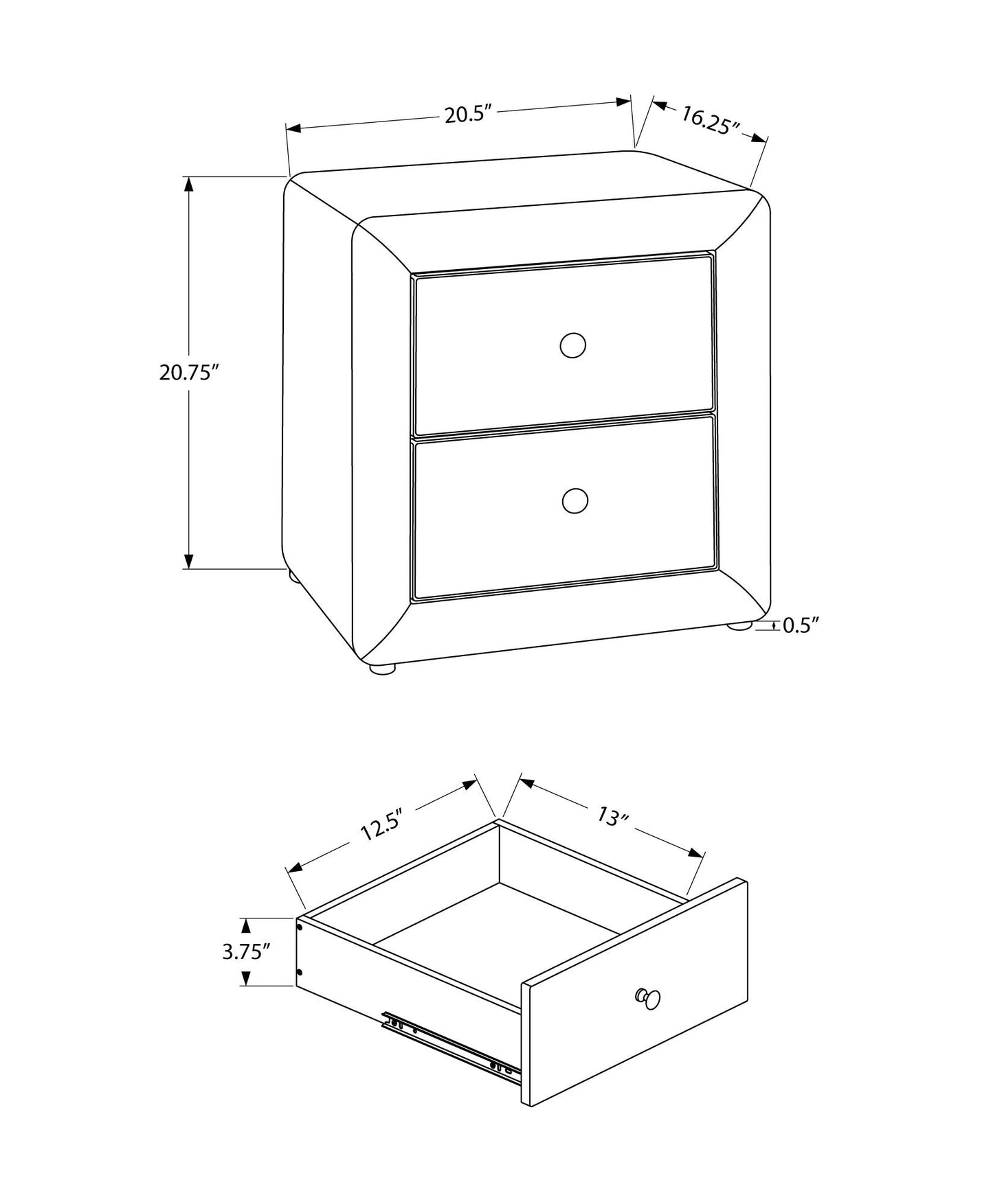 Nightstand, Storage Drawer Versatile Use, Upholstered, Transitional