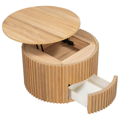 Round Lift Top Coffee Table With Hidden Storage For Living Room