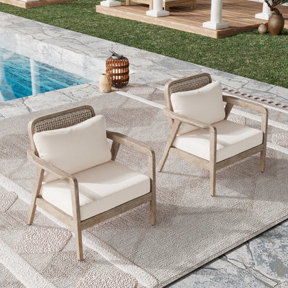 Set of 2 Outdoor Acacia Wood Patio Club Chairs with Waterproof Cushions