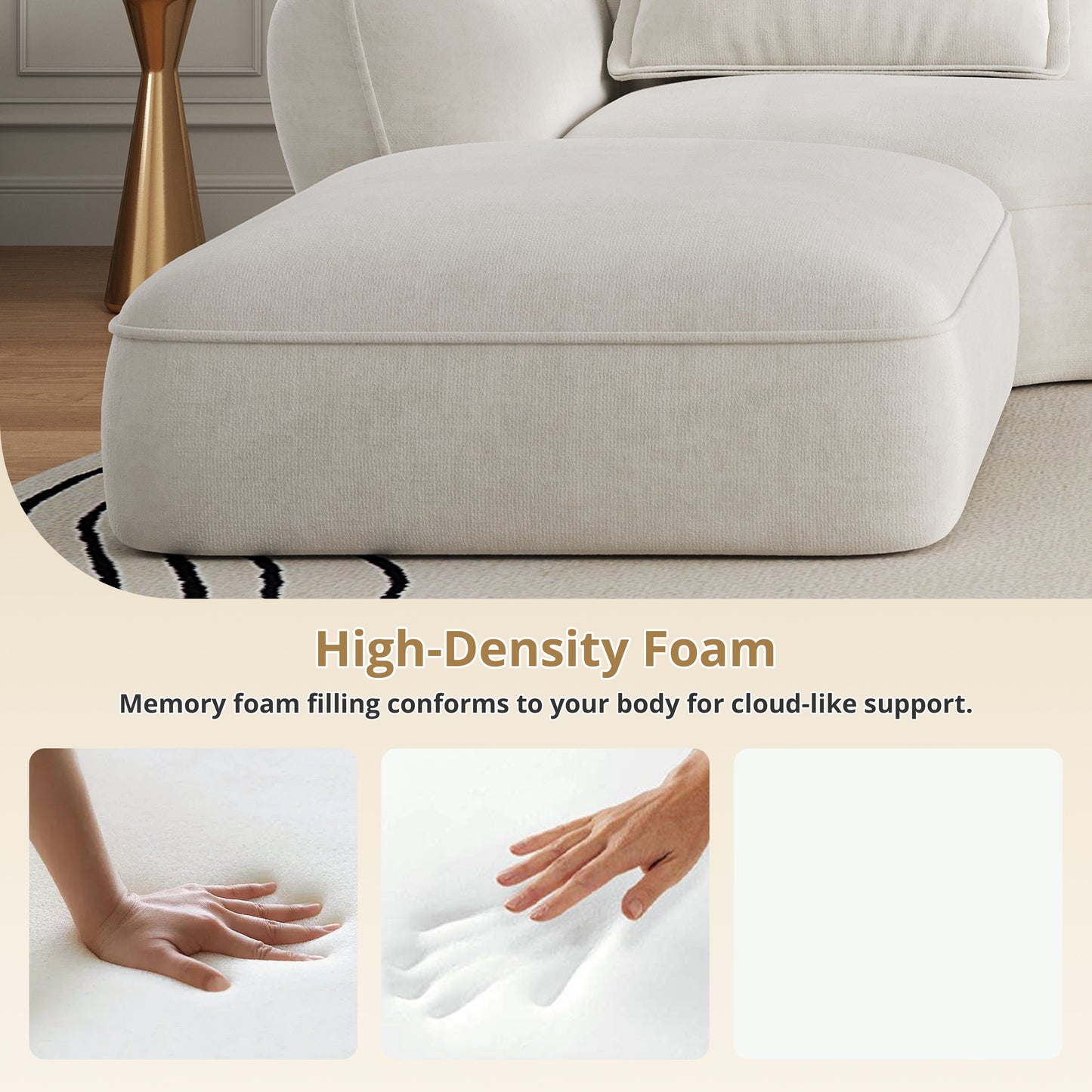 122" Modern L-Shaped Sectional Sofa with High-Density Foam and Chaise Lounge