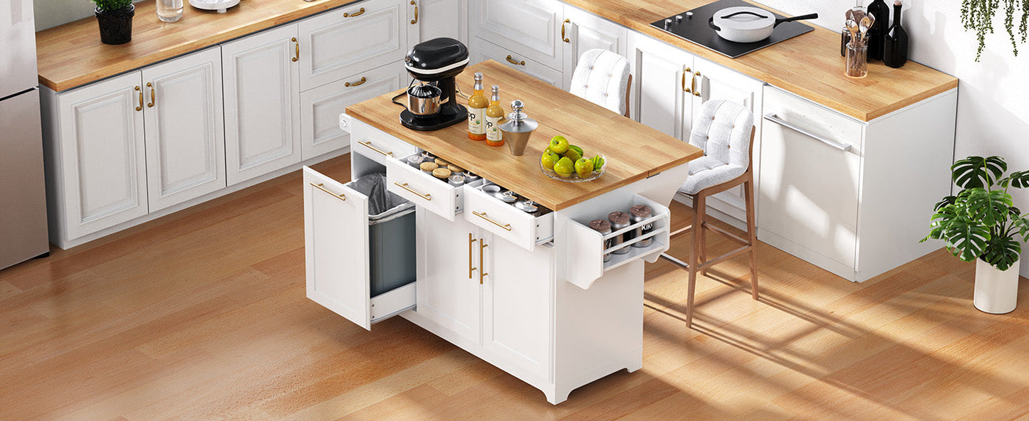 K&K 59.3" Kitchen Island with Storage & Rolling Cart
