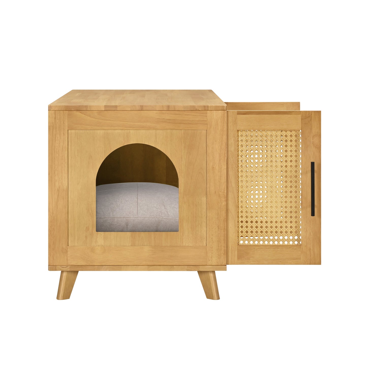 Myra Indoor Premium Rubber Wood Cat Cabinet with Plush Cushion