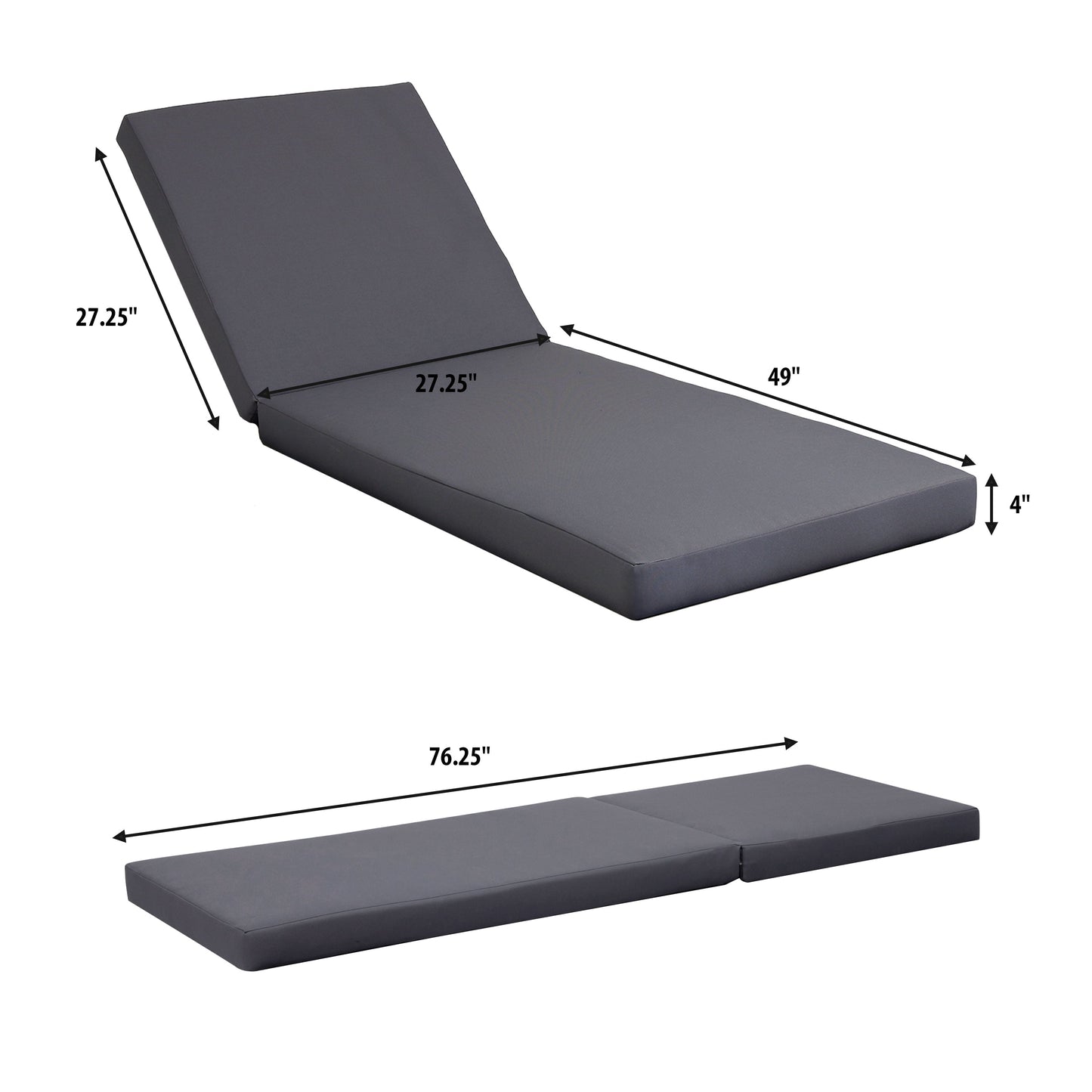 Lounge Chaise Set in Black Acacia Wood with Water-Resistant Cushions