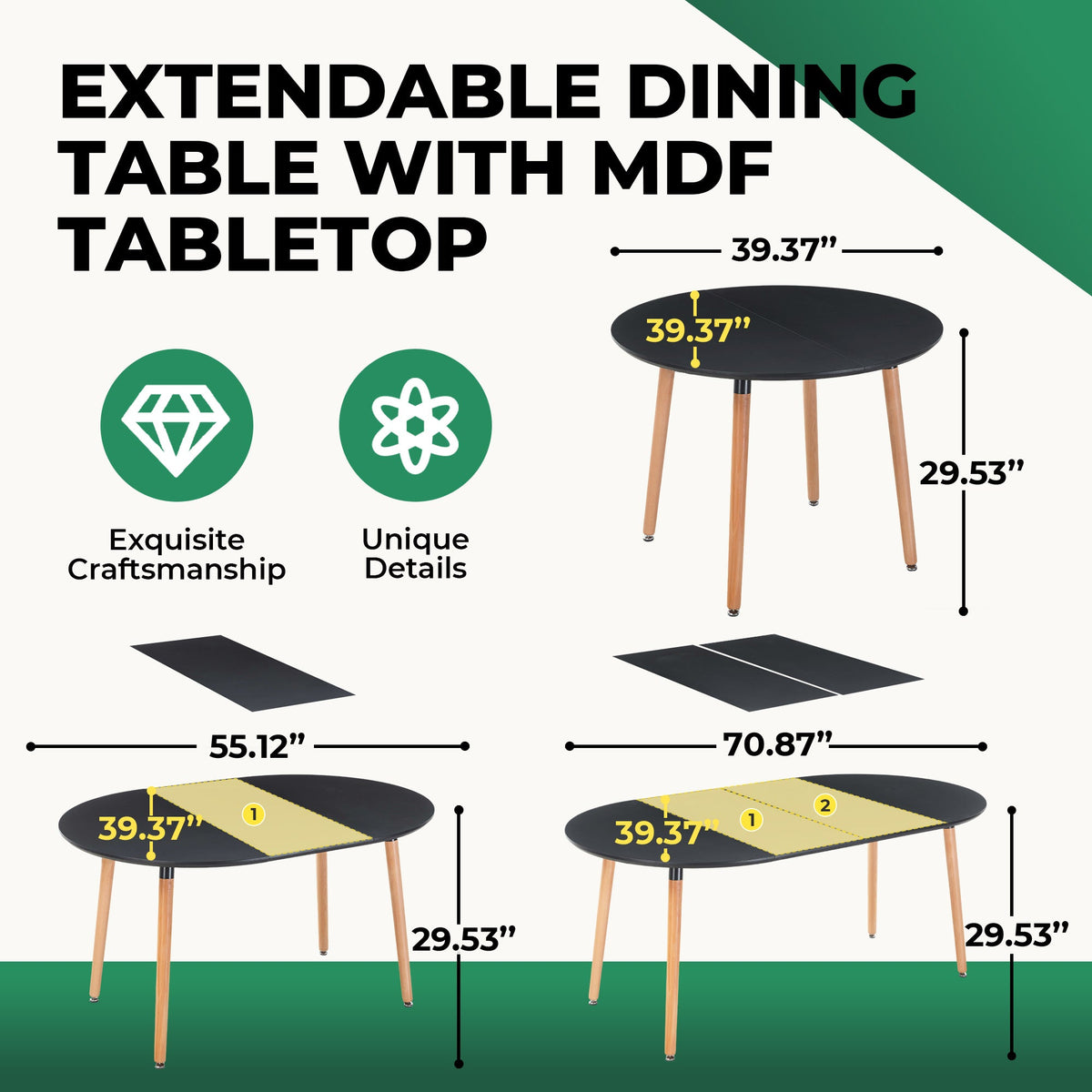 Extensible Dining and Office Table with Wood Legs