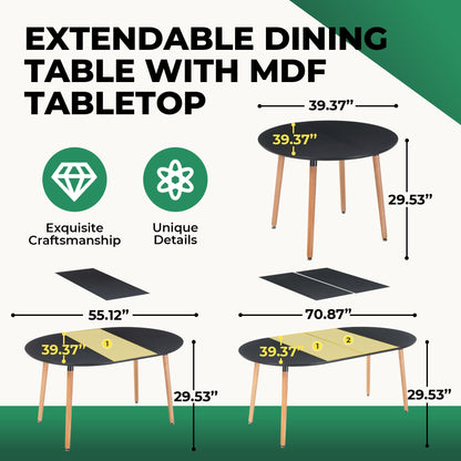 Extensible Dining and Office Table with Wood Legs
