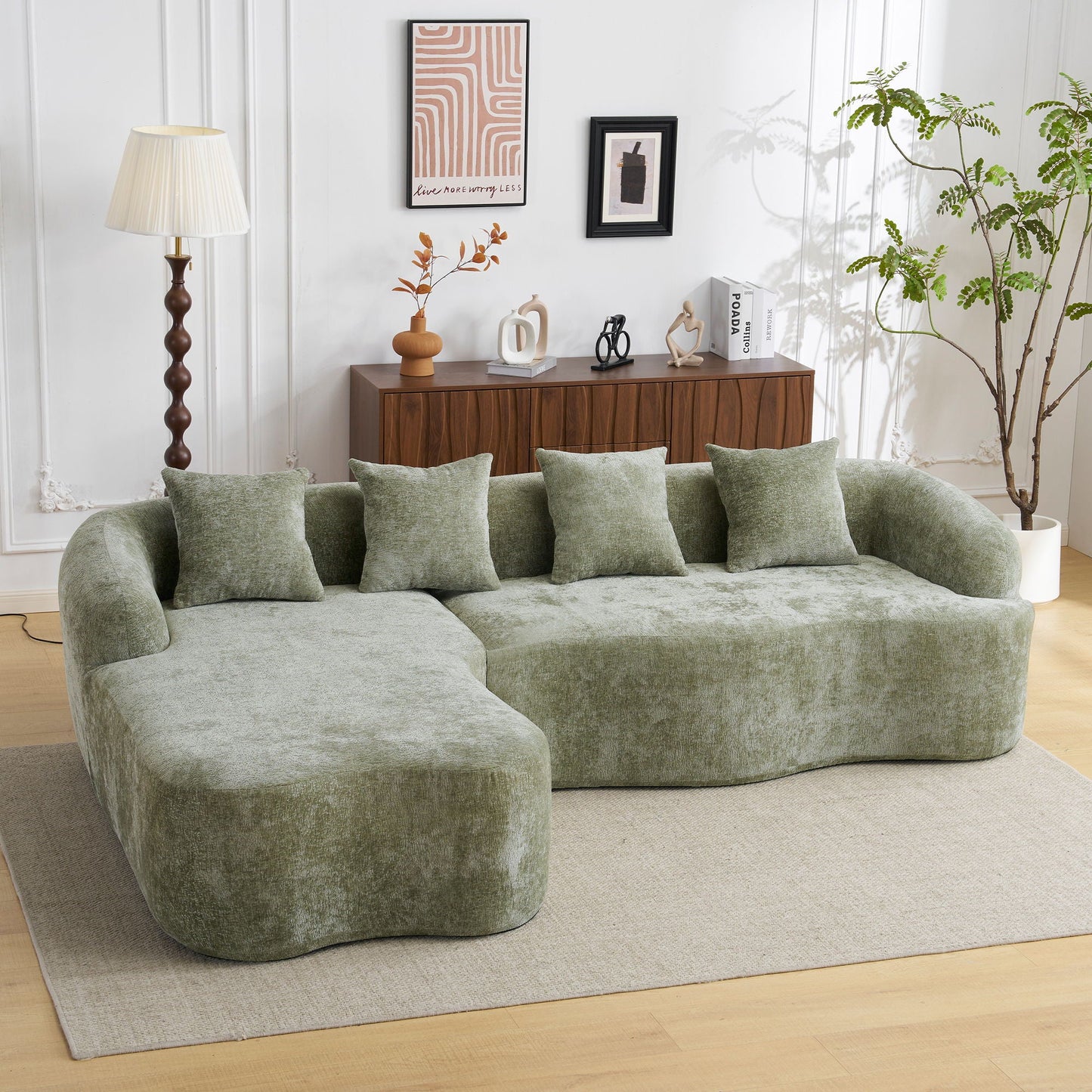 Modular L-Shape Sectional Sofa With Curved Chaise