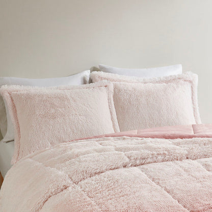 Full/Queen Ombre Shaggy Long Fur Comforter Mini Set