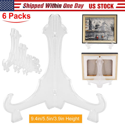 6Pcs Plastic Easels Plate Display Stand Picture Frame Holder for Photo Dish Art Pieces Certificates Placecard Home Office Birthday Decoration