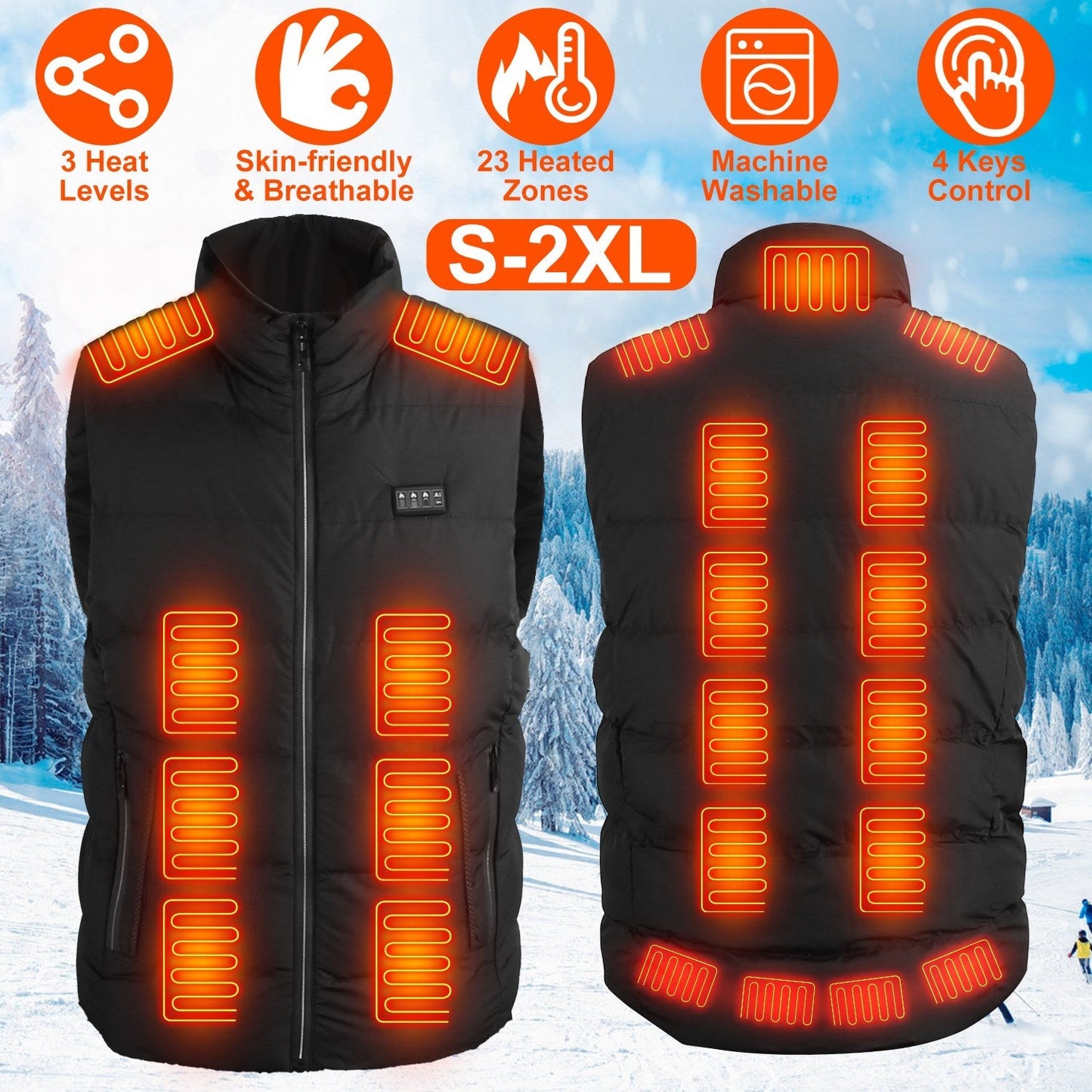 Heated Vest Men Women Heated Jacket with 23 Heating Zones 3 Heat Levels USB Powered Machine Washable for Winter Hiking Skiing Skating Outdoor Activiti