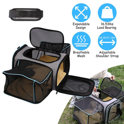Expandable Pet Carrier Airline Approved Cat Dog Carrier Cat Collapsible Soft CarrierÊBag with Removable Fleece Pad Pockets Breathable Mesh Adjustable