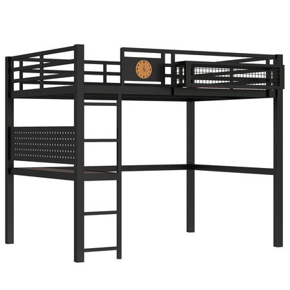 Full Size Loft Bed Frame with Desk and Charging Port