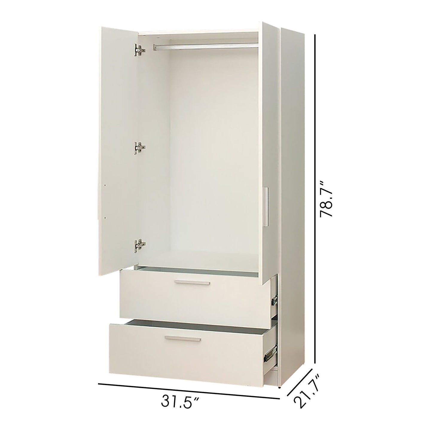 Emma - 2 Door Closet With 2 Drawers And Hanging Bars - White