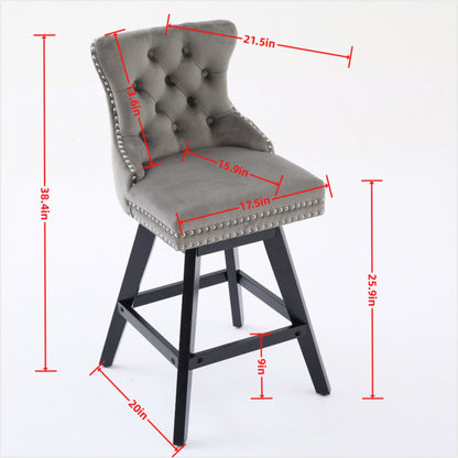 Swivel Velvet Barstools with Button Tufted Decoration - Set of 2 (Wine Red)